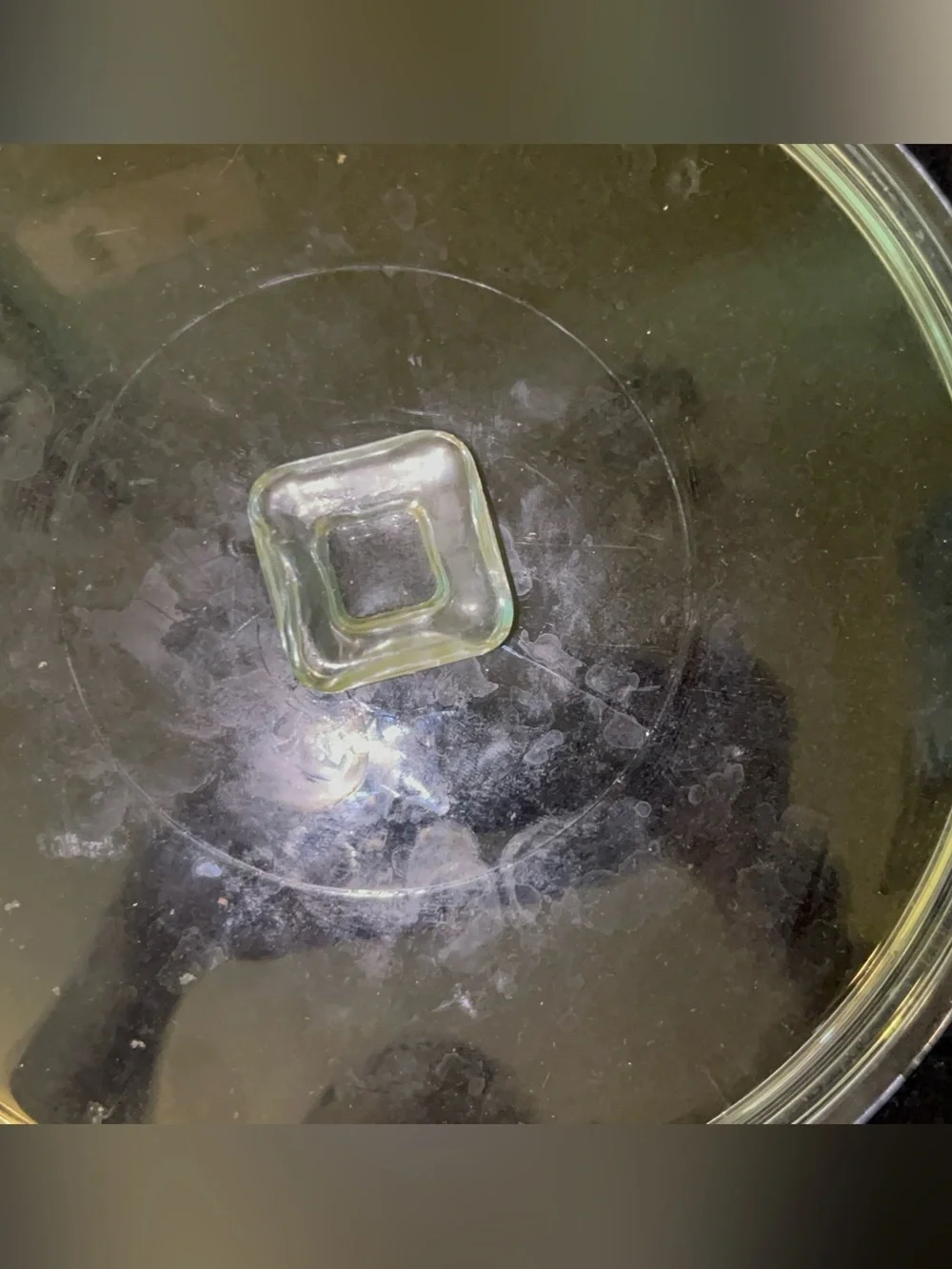 Vintage Clear Glass Lid with Square Knob 9.5 inch diameter